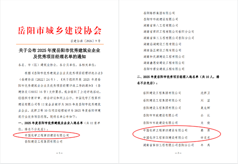 品牌賦能 載譽遠航? | 四化建獲岳陽市多項建筑業榮譽和國家發明專利